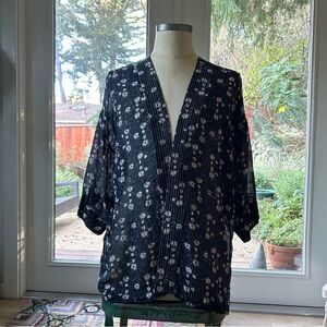 Anthropologie Kimono, Sheer Black with Pink Flowers